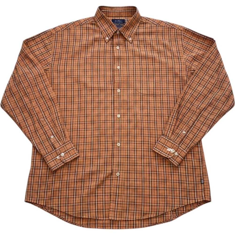 Wrangler Plaid Button Down Shirt Mens Large Orange Western Ranchwear Cotton